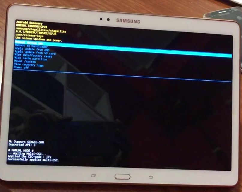 Samsung TAB S menu ripristino recovery factory reset