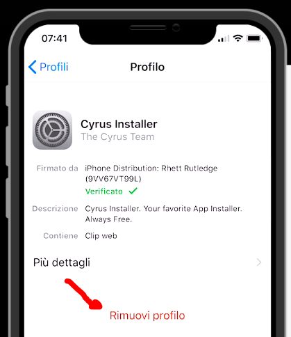 Iphone rimozione profilo sviluppatore interno