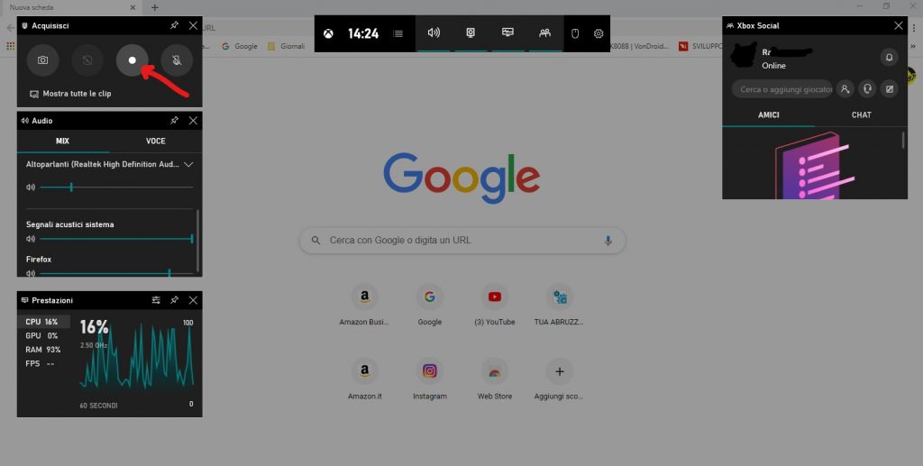 Windows 10 Game Bar avvio registrazione schermo