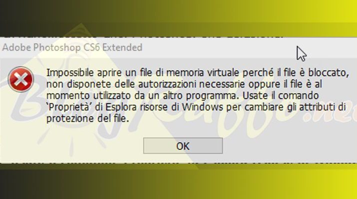 Errore Photoshop - Impossibile aprire un file di memoria virtuale perchè il file è bloccato