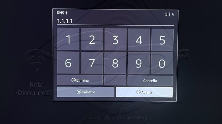 Fire TV Impostazioni - rete- avanzate- DNS 1