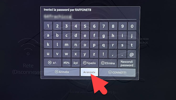 Fire TV Impostazioni - rete- connetti - avanzate