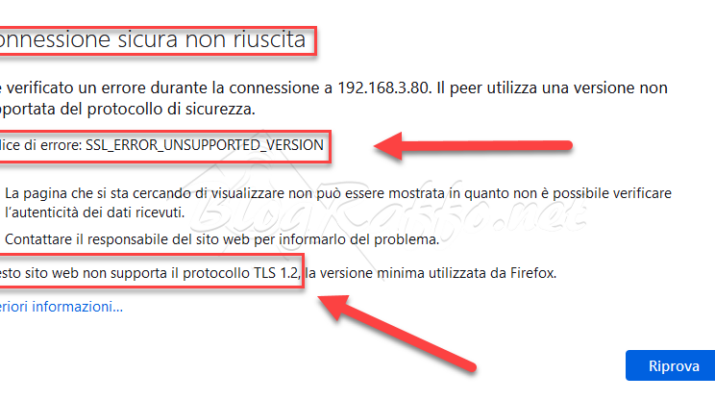 connessione sicura nonriuscita - TLS 1.0