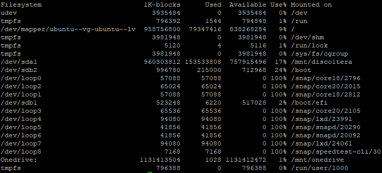 ubuntu server df comando