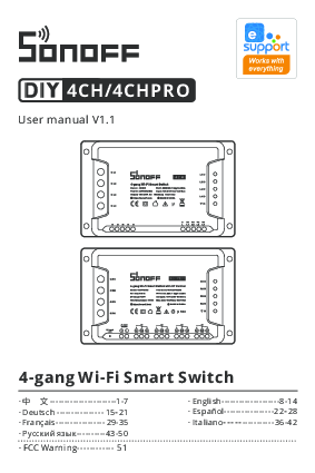 Sonoff EweLink 4CHR3 4CHPROR3 - Manuale italiano – Istruzioni uso e collegamento spie – download scarica.pdf