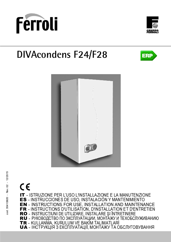 Ferroli DIVAcondens F24 F28 Caldaia murale a condensazione - Manuale  - Istruzioni uso e manutenzione - spie - codici errori -  download scarica.pdf