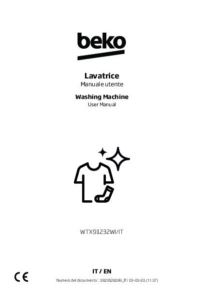 Beko Lavatrice Carica frontale 9 Kg WTX91232WI - Manuale - Istruzioni uso e manutenzione - spie - download scarica.pdf