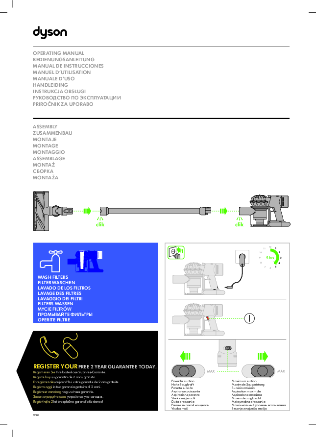 Dyson V8 ABSOLUTE + - Manuale uso - Istruzioni uso e manutenzione - spie - download scarica.pdf